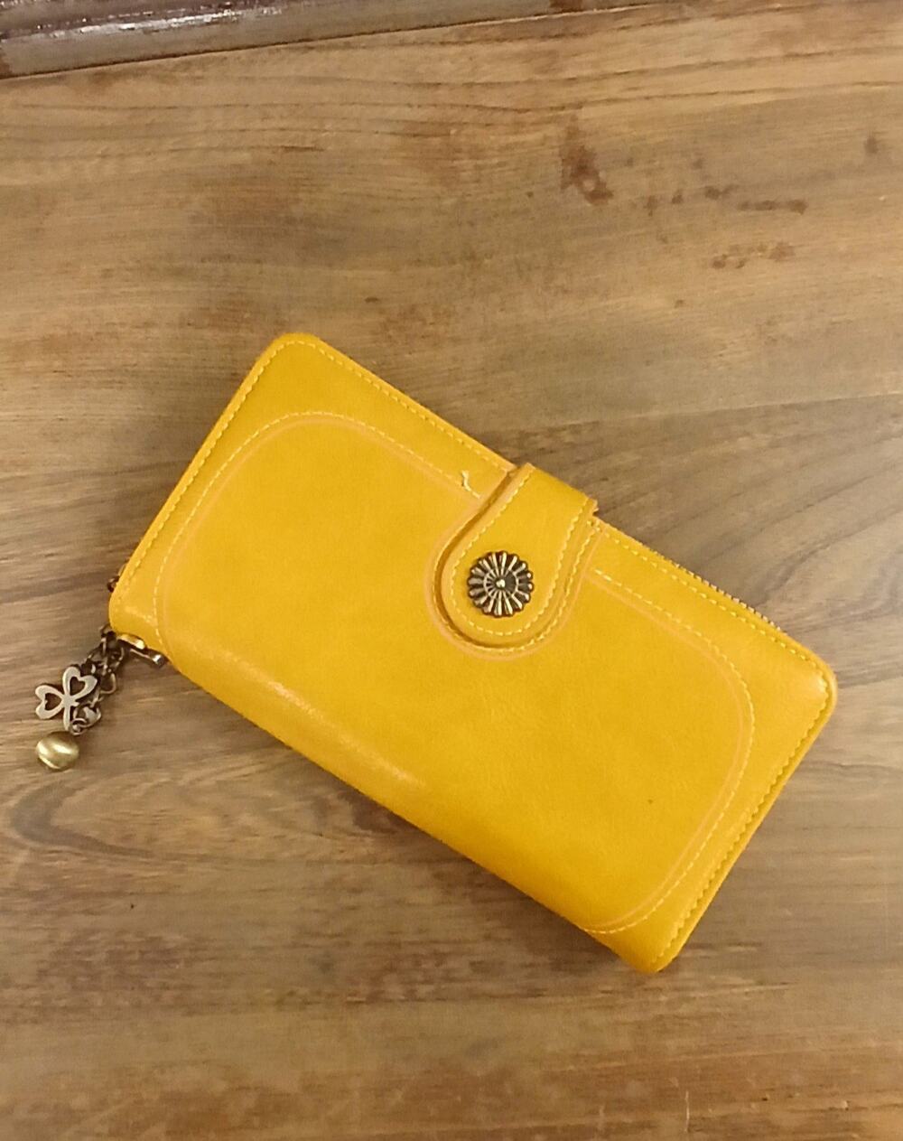 Golden Yellow Sunflower Yellow Wristlet Card Slots Coin Purse Faux-leather